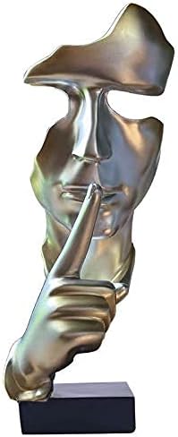 TMAOZ Creative Abstract Men Figurine Sculptures,Silence is Gold Keep Silence Statues, Thinker Statue, Office Home Decor , Figurines Desk Decoration for Office Home Decoration (Champagne Gold)