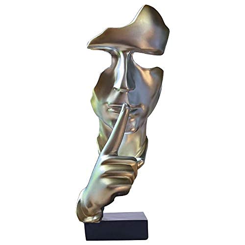 TMAOZ Creative Abstract Men Figurine Sculptures,Silence is Gold Keep Silence Statues, Thinker Statue, Office Home Decor , Figurines Desk Decoration for Office Home Decoration (Champagne Gold)