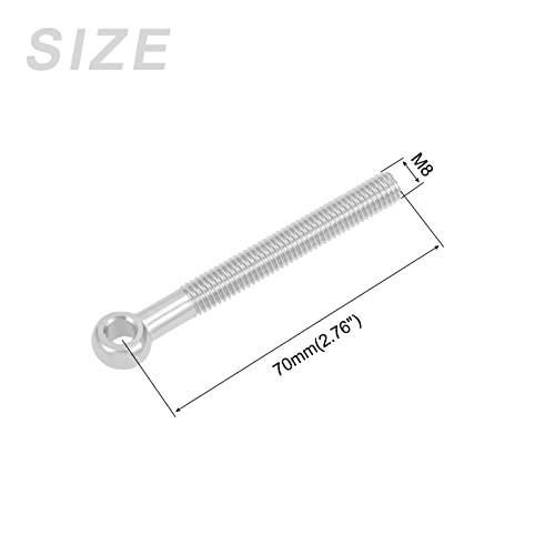 Image of METALLIXITY Shoulder Swing Lifting Bolt (M8x70mm) 2Pcs, 304 Stainless Steel Eye Bolts - for Home Renovation Fasteners, Silver