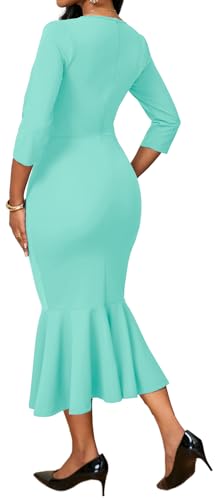 Image of Elegant Dress for Women Sexy V Neck Long Sleeve Bodycon Midi Fishtail Dresses