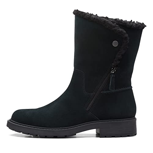 Clarks Women's Opal Zip Mid Calf Boot, Black Suede, 8 #TOP23