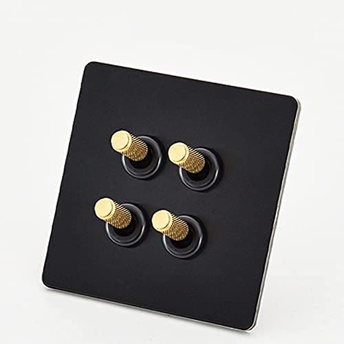 Ploutne 1-4 Gang 2 Way Wall Light Toggle Switch Brass Home 86 Type Retro Toggle Switch Retro Knurled Lever Black Stainless Steel Panel Lamp Switch EU Socket 10A 110-250V Retro Hand Made Switch