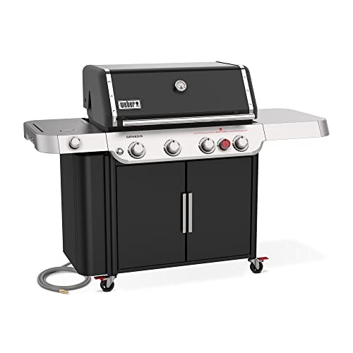 Image of Weber Genesis E-435 Natural Gas Grill for Outdoor Cooking, 4 Burners and 1 Side Burner, Black - Porcelain-Enameled, Cast-Iron Grates, PureBlu, Sear Zone