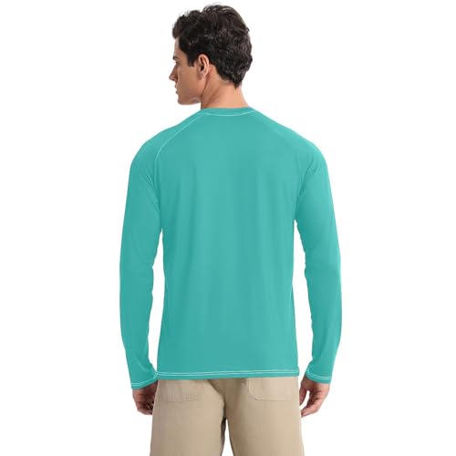 Light Sea Green Men's Rash Guard Lightweight Round Neck UV Protective Clothing Summer2