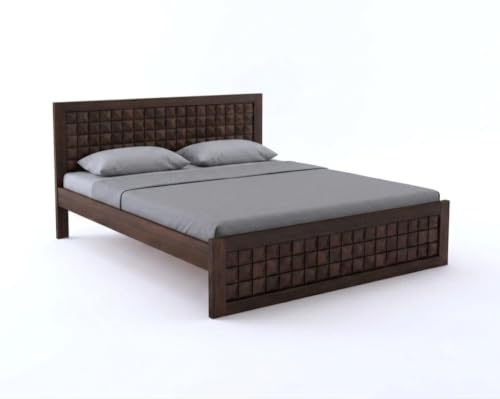 Image of Diamond Solid Sheesham Wood King Size Bed Without Storage & with 2 Bedside Table|Wooden Box King Size Double Cot Bed Without Storage Box for Home,Bedroom,Living Room,Hotel|Walnut Finish