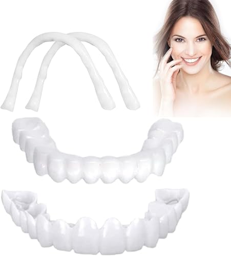 2 Pares Dientes de Carillas Cosméticos, Reutilizable Cómoda Dientes Temporales de Superior e Inferior para Hombre Mujer Blanqueamiento Dental Cubrir Los Dientes Defectuosos