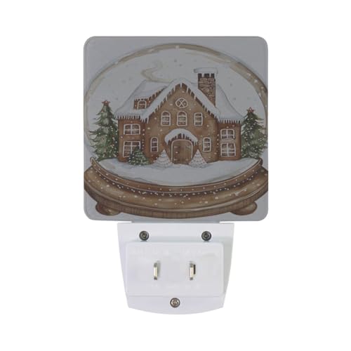 Image of Gingerbread House Snow Night Lights 2 Pack Plug-in Wall Led Nightlight Auto Dusk-to-Dawn Sensor Lamps for Bedroom Kitchen Bathroom