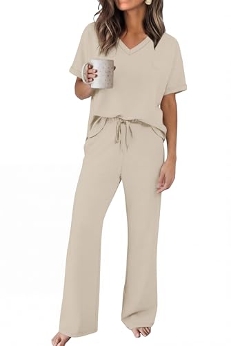Sampeel Lounge Sets for Women 2 Piece Sets Summer Resort Wear Capsule Wardrobe 2026 Vacation Spring Cruise Travel Business Casual Airport Outfits Fashion Clothing Beige L - view 1