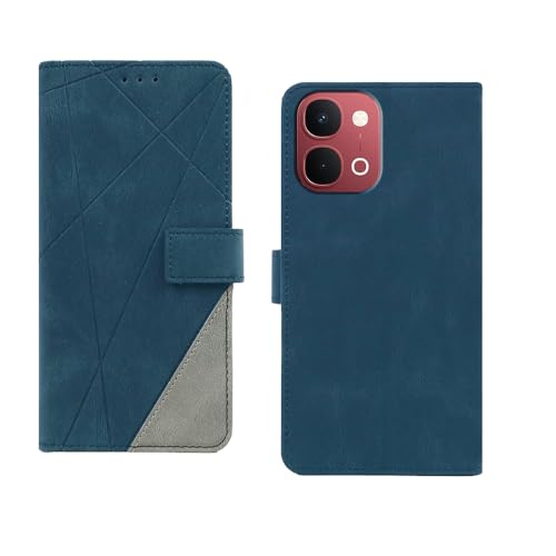 Image of amazon basics Vivo Y51 Pro 5G Flip Cover | Card Pockets Wallet & Stand | Flip Cover for Vivo Y51 Pro 5G (Blue with Grey)
