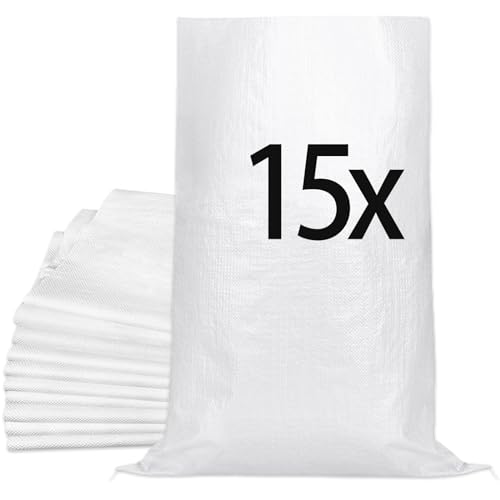 MAILEKT 15 Bolsas de Rafia para Escombros - 60x100 cm. Ideal para Residuos de Construcción, Desechos Vegetales, Hojas, Cereales, control de Inundaciones, Madera y Piensos. Resistentes y Versátiles