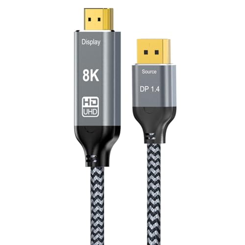 8K DisplayPort (ディスプレイポート) - HDMI 変換ケーブル 8K@60Hz 4K@120Hz 単方向伝送 アクティブ DP1.4 to HDMI2.1 モニター、プロジェクター、HDTV、デスクトップ、PC、HP、Dell などに対応
