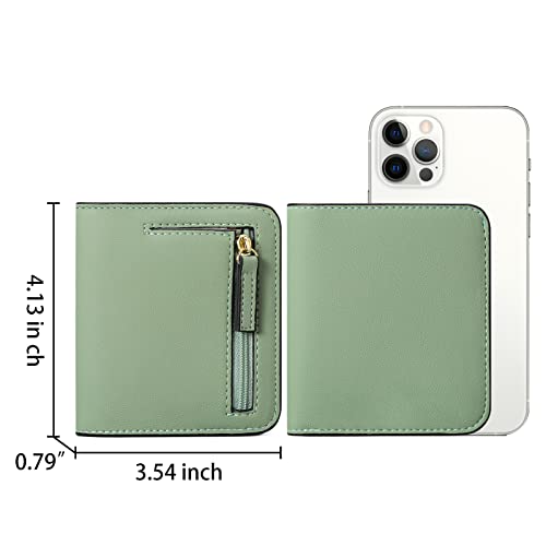 GAEKEAO Women's Wallet RFID Blocking Leather Compact Bi-fold Wallet for Woman Zipper Coin Pocket Small Ladies Purse with ID Window (Light Green) - Image 6
