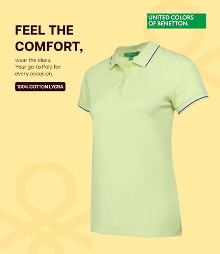 Image of UNITED COLORS OF BENETTON Women's Cotton Lycra Half Sleeves Plain Stylish Regular Fit Polo T-Shirt with Coloured Collar Tipping