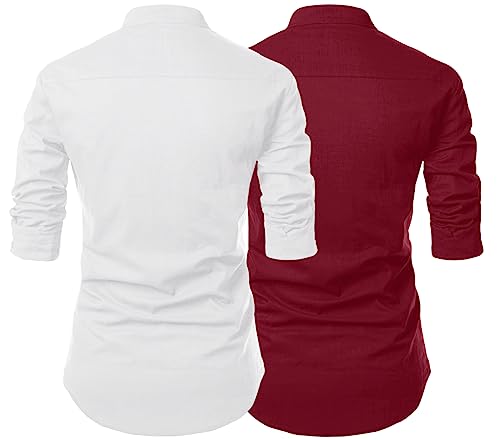 Image of Men's Trendy Short Kurta Shirt | Mandarin Collar Full Sleeve Cotton Ethnic Wear | Regular Fit Traditional Indian Apparel | Casual Festive Party Function Clothing