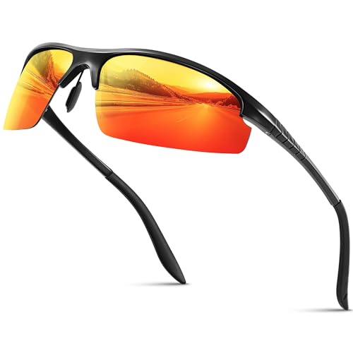 kunchu Sonnenbrille-Herren-Al-Mg-Metallrahmen-Polarisiert-Fahrradbrille-Sportbrille-Fahrerbrille- Ultraleichte-UV400-Schut- Freien