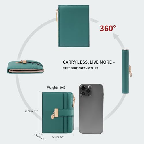 Image of Pomelo Best Wallet Women Bifold Leather Wallets for Women Credit Card Holder with ID Window Zipper Coin Pocket Teal Blue
