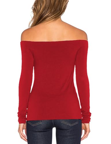Sarin Mathews Women's Sexy Off The Shoulder Tops Long Sleeve Slim Fit Stretchy Shirts Blouses Top