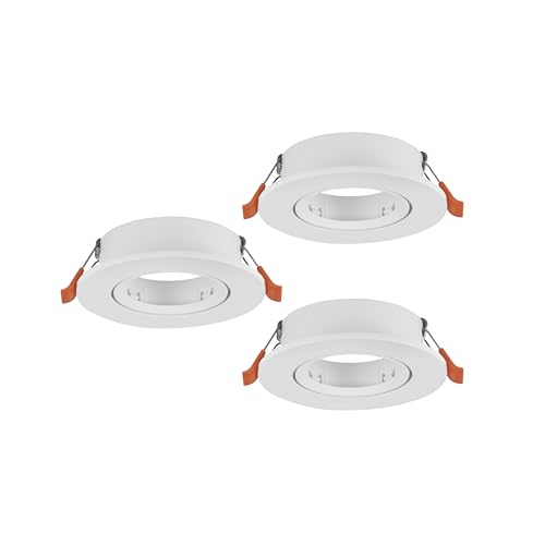 Eglo jeu de 3 spots encastrés Barranco, lampes à encastrer orientables, luminaires encastrables ronds, sans ampoule, éclairage de plafond en plastique blanc, douille GU10, Ø 9 cm