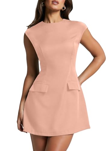 Image of oten Women's Sexy Cap Sleeve Mock Neck Mini Dress A-Line Flare Club Night Out Party Short Dresses