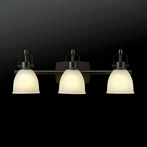 Image of Globe Electric 52090 Gilroy 3-Light 25W Integrated LED Vanity Light with Selectable Color Temperature, Matte Black, Frosted Glass Shades, 1780 Lumens, 3000K-4000K-5000K Switch, Energy Star Certified