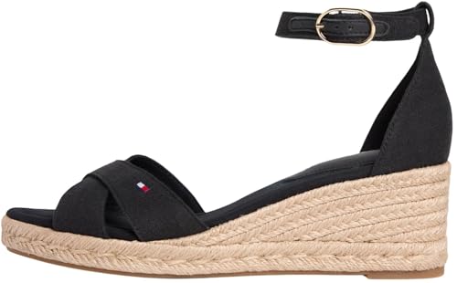 Tommy Hilfiger Damen Wedge Sandalen mit Keilabsatz Schwarz (Black) 38
