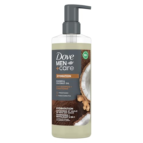 DOVE MEN + CARE 2-in-1 Shampoo + Conditioner Ginger & Coconut Oil for Hydrated Hair, +Mineral Complex, 17.5 oz