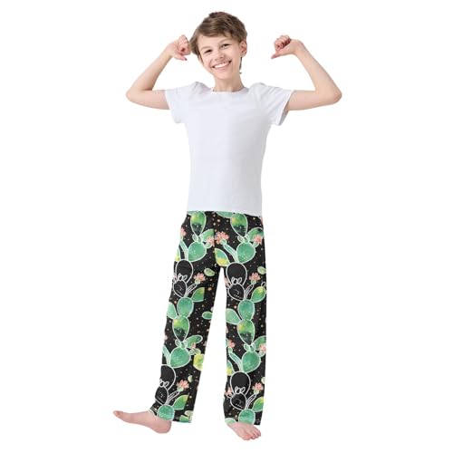 ZZXXB Cacti Flowers Polka Dot Boys Long Pants Soft Trousers Elastic Waist Kids Lounge Bottoms with Pockets S-XL2