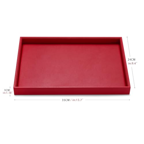 Red Leather Jewelry Tray Stackable Jewelry Display Tray Jewelry Drawer Organizer Tray Necklace Bracelet Tray for Necklace Bracelet Ring Watch Display Storage (Red)