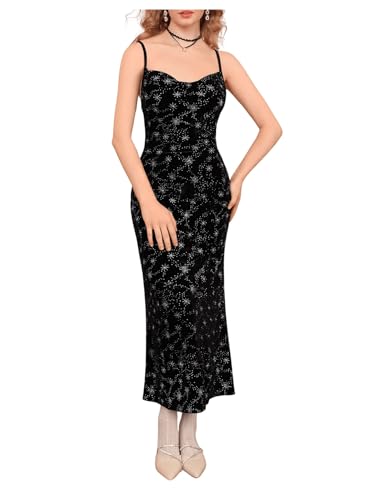 Image of Floerns Women's Spaghetti Strap Cowl Neck Long Slip Satin Silk Midi Dress