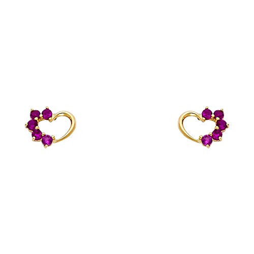 14k REAL Yellow Gold Journey Heart Stud Earrings with Screw Back - 3 Different Color Available2
