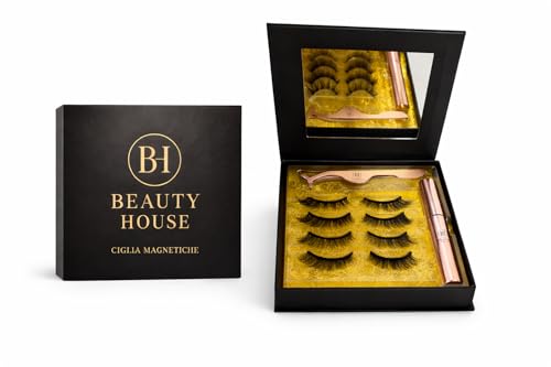 Ciglia Finte Magnetiche Naturali Senza Colla – Kit 5 Paia con Eyeliner Magnetico Lunga Durata – Ciglia Magnetiche Effetto Naturale – Box Premium con Specchio
