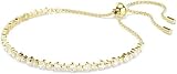 Swarovski Bracelet Tennis de la collection Matrix, avec une alternance de petits et moyens cristaux incolores de taille ronde, fermoir boule coulissante, placage de ton or - 2