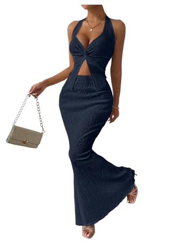 Image of SOLY HUX Women's Two Piece Outfits Twist Front Halter Cami Tops and Skirt Summer Set