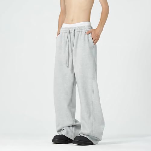 Men's Baggy Sweatpants Autumn 2025 Elastic Waist Drawstring Wide Leg Track Pants Casual Loose Joggers with3