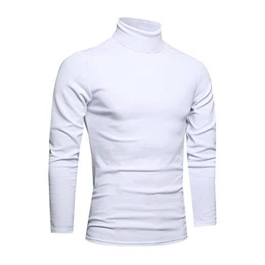 Men's Turtleneck Slim Fit Pullover Top Long Sleeve Thermal Basic T Shirt (White(592 Thick),M)
