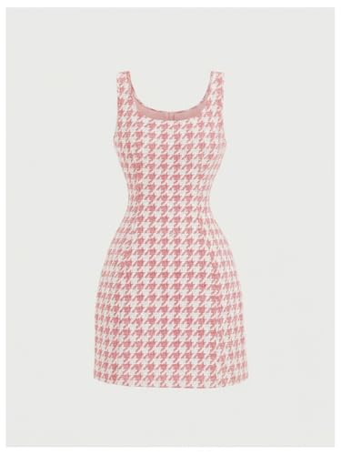 Image of Floerns Women's Plaid Tweed Dress Sleeveless Square Neck Elegant Work Mini Dress