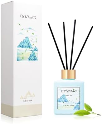 Green Tea Reed Diffuser Set with 8 Black Fiber Sticks,100ml Scent Diffuser for Home Shelf Decor,Last Up 60 Days