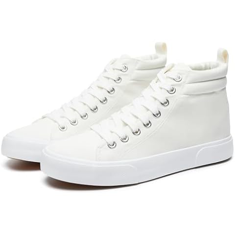 FINIWOR Womens High top Sneakers Canvas Shoes Lace up Black Sneakers Casual Shoes for Women(White 07) Cover