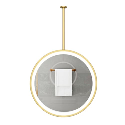 Espejo LED giratorio de 360° de doble cara con brillo ajustable e iluminación de 3 colores, diseño de barra colgante dorada para baño, tienda, hotel (40 cm)
