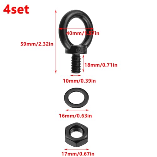 Image of Antrader Eye Bolts with Nuts,M10 Machinery Shoulder Lifting Eye Bolt,Black | Black Marine Grade Eyebolt for Hanging Heavy Duty Rigging Hardware