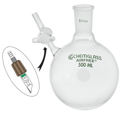 Chemglass AF-0528-24 Series AF-0528 Reaction Flask, Airfree, Schlenk, Valve, Single Neck, 24/40 Outer Joint, 500 mL Capacity