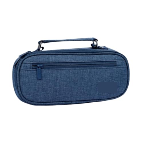 Estojo Escolar Com Compartimentos Organizador Para Lápis Canetas Ziper Resistente Com Alça Papelaria Fofa, PREMIUM (Azul Marinho)