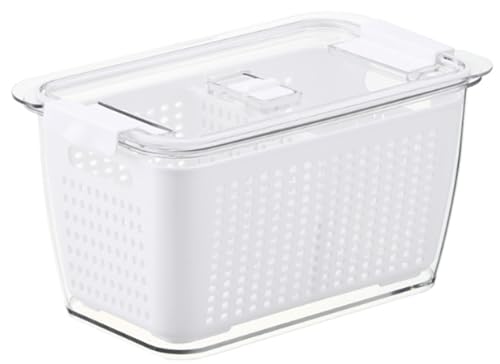 蓋付き食品保存容器、冷蔵庫果物保存容器、果物と野菜の冷蔵庫保存容器、食品保存容器、冷蔵庫保存ビン、野菜水切り器、冷蔵庫保存タッパー、水切り付き冷蔵庫クリスパー収納ボックス冷蔵庫クリスパー食品グレードプラスチック排水管透明二重層冷蔵庫収納ボックス (ホワイト
