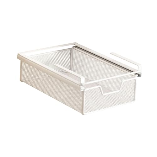Fiocias Stahl Hängekorb Untertisch Aufbewahrungskorb unter dem Regal Schubladen Organizer mit Belüftetem Design Und Glatten Schienen Ideal für Kleine Gegenstände für Küche S