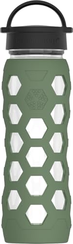 Lifefactory 22oz Glass Water Bottle with Classic Chug Cap, Olive