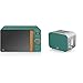 Swan Nordic Digitale Mikrowelle 20 l, 6 Betriebsstufen, 800 W Leistung, 30 Minuten Timer, grün matt & Nordic Breitschlitz-Toaster für 2 Scheiben, 3 Funktionen, 6 Bräunungsstufen, Edelstahl, mattgrün