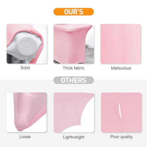 Image of SEPARO 2Pack,4FT Pink Spandex Table Cover Fitted Rectangular Tablecloth Stretchable Tablecloth 4 ft Wrinkle-Free for Party Tradeshows Banquet Weddings Cocktail, 2 Pcs