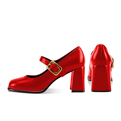 YDN Women Platform Square Toe Pumps Block Chunky High Heel Mary Janes Formal Dressy Dance Daily Shoes Size 4-15 US2
