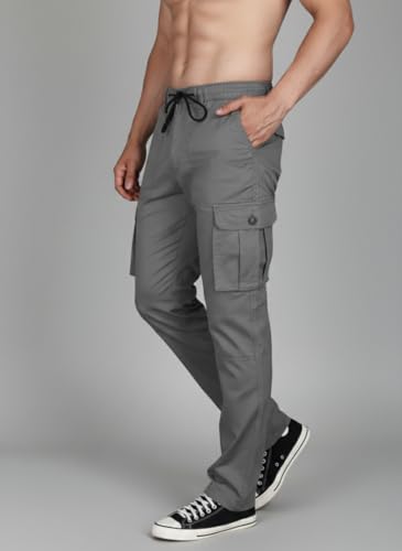 Image of Vogaan Men's Cotton Cargo Pants | Casual Trousers for Men | Comfortable Lower for Men | Breathable Pants with 6 Pockets & Drawstring Elastic Waistband