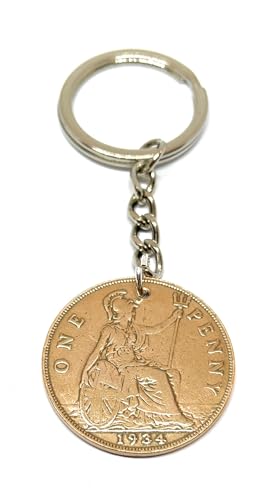 Porte-clés Old English Penny de 1934 authentique gravé pour le 90e anniversaire